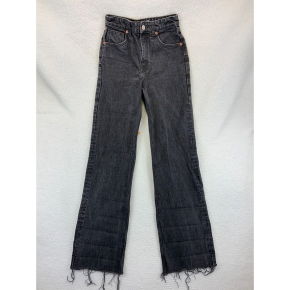 ZARA Jeans Women's Size 4‎ Black High Rise Straight Leg Raw Hem 100% Cotton - Picture 1 of 12